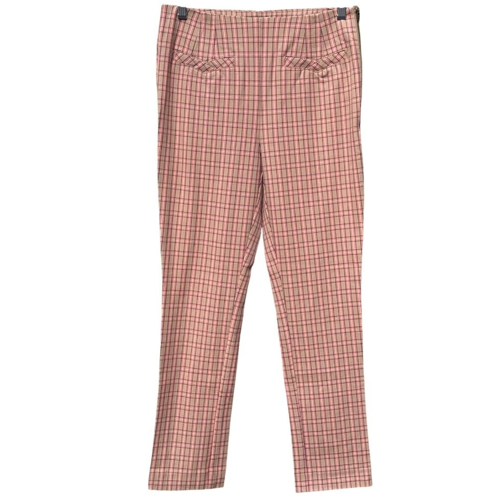Anthropologie Essential Slim Plaid‎ Pants 4 Preppy Clueless Pink Beige